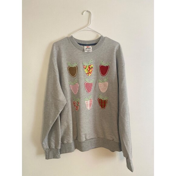 Hanes Tops - Hanes Explorer Gray Sweatshirt Size L With Hand-Embroidered Strawberry Design